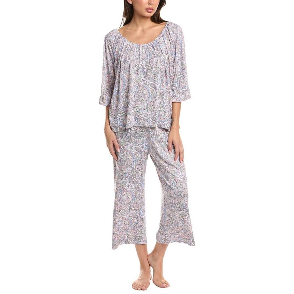 Ellen Tracy Womens 2Pc Off-The-Shoulder Top & Wide Leg Pajama Set, Purple